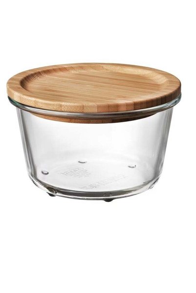 Generic Food container with lid, round glass/bamboo600 ml