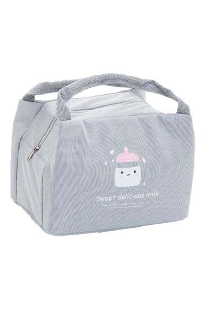Generic Printed Insulated Thermal Lunch Bag Grey/White/Pink 21x17x15cm