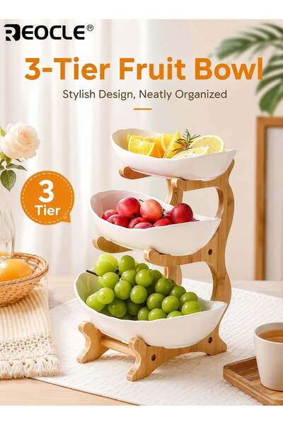 Generic 3 Tier Fruit and Vegetable Basket with Bamboo Stand Versatile Kitchen...