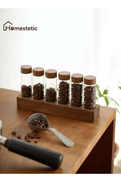 Generic Coffee Bean Storage Jars Set Airtight Glass Spice Containers with Woo...
