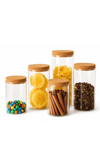Generic 5-Piece Borosilicate Glass Storage Jar Set with Cork Lids T114688 | C...