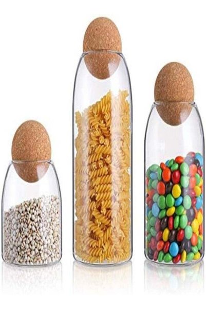 Generic Suwimut 3 Pack Glass Storage Jar With Ball Cork Lid, Clear Glass Cani...