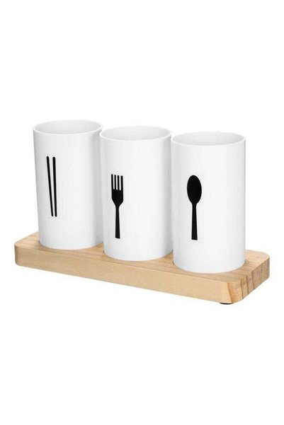 Generic 3-Piece Cutlery Holder For Chopstick, Fork, Spoon White/Black/Beige 2...