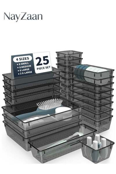 Generic 25 PCS Plastic Drawer Organizer Set, Desk Drawer Divider Organizers a...