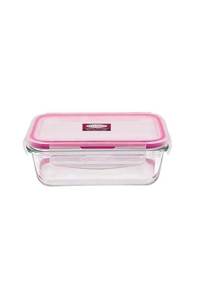Generic Glass Storage 1000ml with Pink Silicone Lid Clear 21x16x7cm