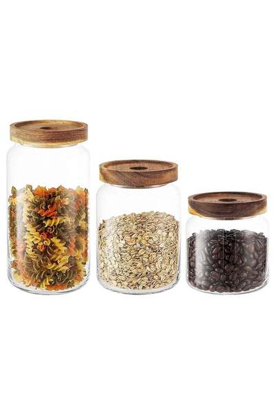Generic Airtight Glass Storage Jar with Acacia Wood Air-tight Lid,3 Pack Boro...