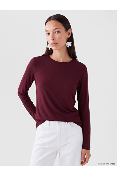 LC Waikiki Two Mt Shop Quality Plum Combed Cotton Plain Tight & Slim Long Sle...