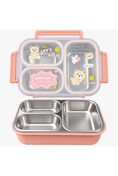 Generic Ayni Kids Stainless Steel Lunch Box with 3 Compartments, Leakproof