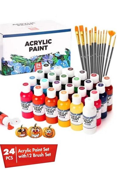 Generic Acrylic Paint Set, 24 Vibrant Colors 2.0 fl oz Bottles, Non-Toxic Art...