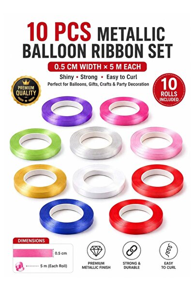 Generic Shiny Metallic Balloon String Rolls 10 Rolls 0.5 cm 5m Each Perfect f...