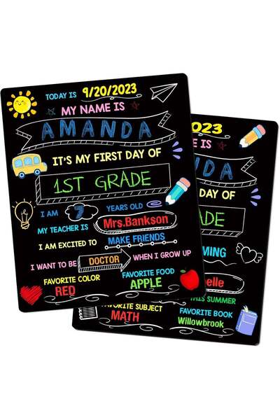 Generic First & Last Day of School Chalkboard - 10 x 12 Inch Double Sided Woo...