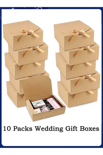 Generic 10 PCS Gift Boxes with Lids, 16.5×16.5×5cm Brown Square Shaped Presen...