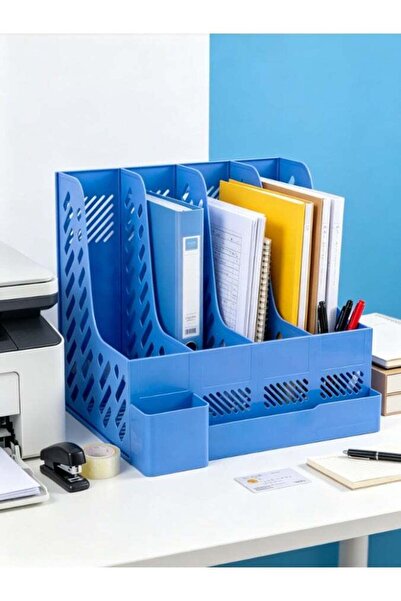 Generic 4 Slot File Organizer with Pen Holder, A4 Plastic Desktop Document Ra...