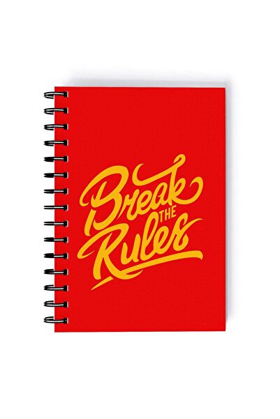 Generic Spiral A5 Notebook Typography Break Rules Quote Red Aesthetic
