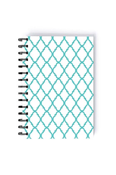 Generic Spiral A5 Notebook Arabic Pattern Rectangles Blue and White Aesthetics