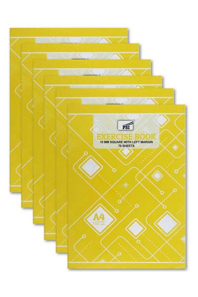 Generic 6-Piece A4 Size 10mm Square Lined Notebook 70 Sheets Per Book