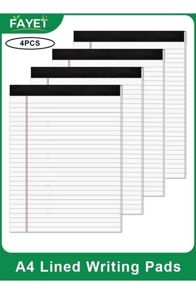 Generic 4 Pack A4 Legal Pads, White Lined Writing Pads 8.27 x 11.69 Inch, Wid...