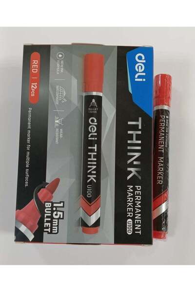 Generic Deli Think Permanent Marker - Red, 1.5 mm Tip, Pack of 12 - U10040