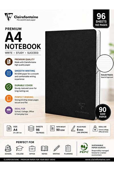 Generic 1-Piece A4 Size Single Line Notebook Paper Cover Black