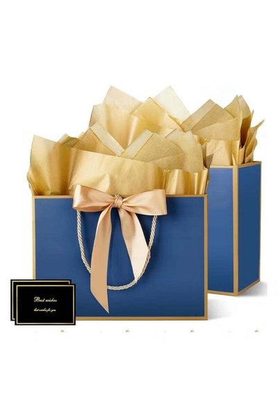 Generic 2 Pcs Blue Large Gift Bags, Paper Bags with Ribbon, Greeting Cards an...