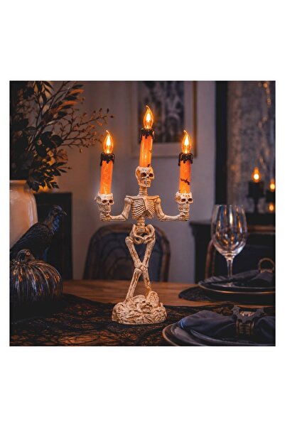 OEM Suport Decorativ Triplu pentru Lumânări Halloween cu Schelet 28 cm – acce...