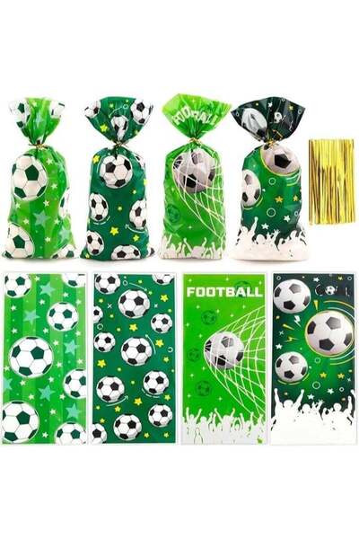 Generic 50pcs Soccer Treat Bags – 4 Designs Green Cellophane Candy & Cookie B...