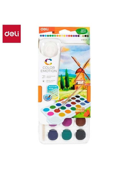 Generic Deli EC10-21 COLOR EMOTION Watercolor Paint Set, 21 Vibrant Colors, 2...