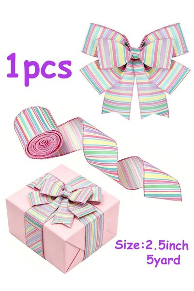 Generic 1PCS Ribbon Wrapping, Colorful Canvas Fine Stripes, Horizontal Stripe...