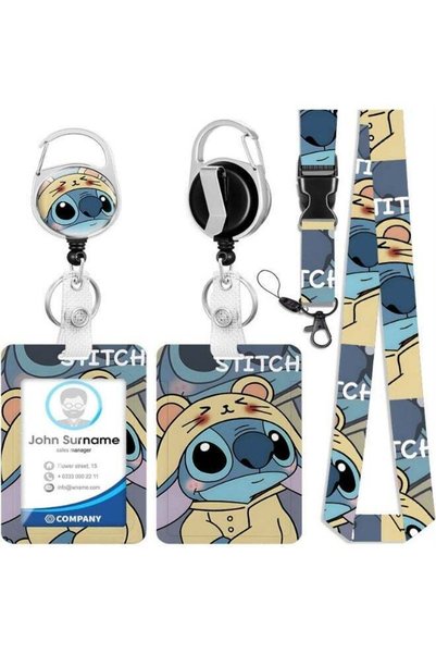 Generic 3-in-1 Disney Blue Stitch Logo Plastic ID Holder with Lanyard, Retrac...