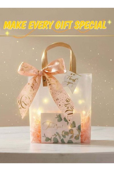 Generic 5 Pack Premium Light-Up Transparent Gift Tote with Gold-Trimmed Ribbo...
