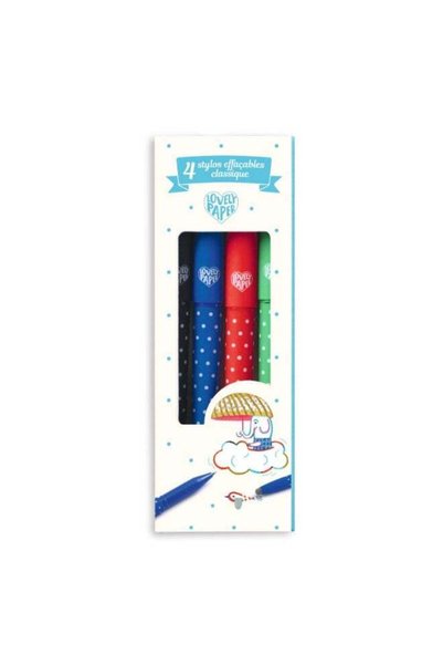 Generic 4 Classic Erasable Pens With Clip Caps & Erasers