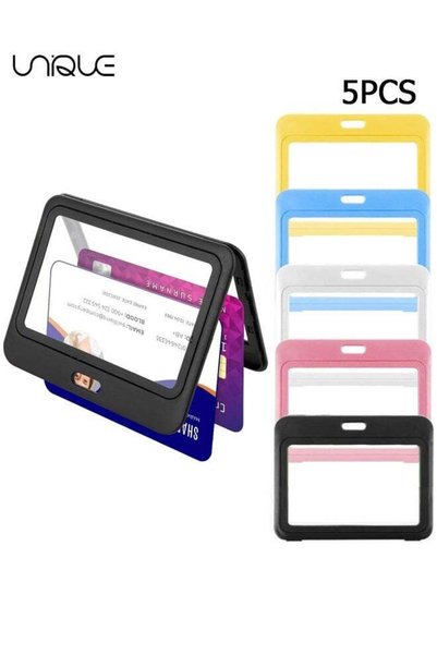 Generic 5 Pcs Double Sided ID Badge Holder,Horizontal Badge Holder with Doubl...