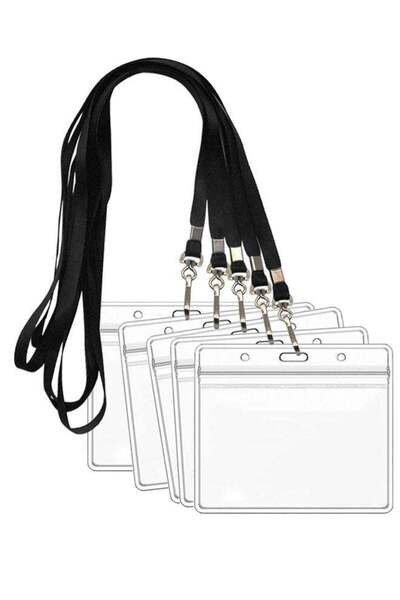 Generic Plastic Name Badge Holders with Lanyard 5pcs Clear Waterproof ID Badg...