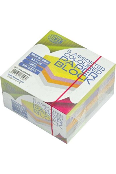Generic FIS Color Paper Block - 90x90mm, 500 Sheets, Assorted Neon Colors