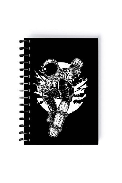 Generic Astronaut Space Skate Rectangle Spiral A5 Notebook Black/White