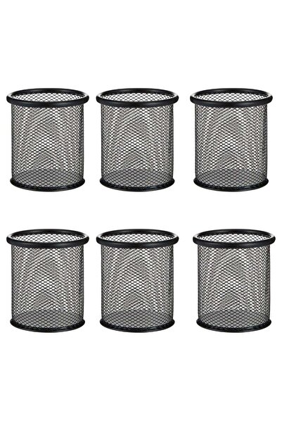 Generic 6-Piece Metal Mesh Cylinder Pen Holder Black