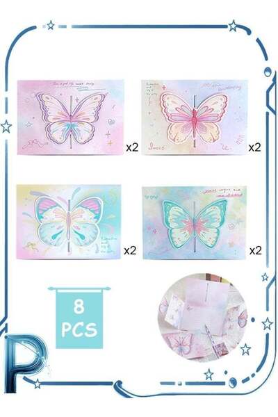 Generic 8 PCS Butterfly Greeting Cards, Poldable 3D Cards, For Birthday Gradu...