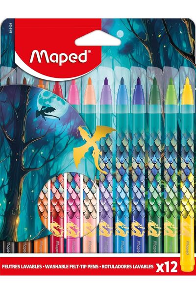 Generic Maped Dragon Felt Tip Pens - 12 Washable Medium Tip Markers in Vibran...