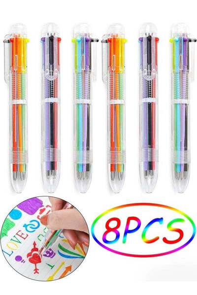 Generic 8 Pack 6 Colors Retractable Shuttle Pens 0.5mm 6 in 1 Multicolor Ball...