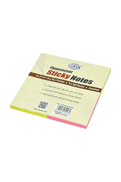 Generic FIS Sticky Notes, 3x3 Inch, 4 Assorted Fluorescent Colors, 100 Sheets...