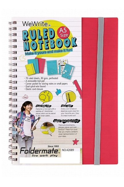 Generic WeWrite A5 Pink Spiral Ruled Notebook with Tool Pad & Pen Loop