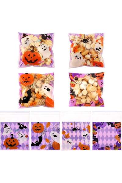 Generic Halloween Cellophane Treat Bags, 100 Pcs Self Adhesive Halloween Cand...