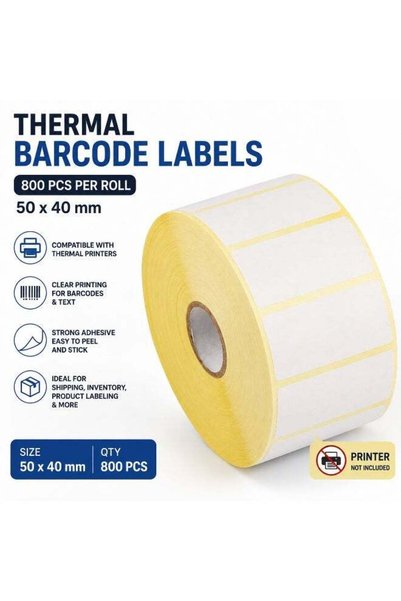 Generic 800 PCS Thermal Barcode Labels 50 × 40 mm, Thermal Sticker Labels for...
