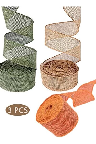Generic 3 Rolls Craft Ribbon Wrapping Burlap Ribbon Natural Orange Olive Gree...