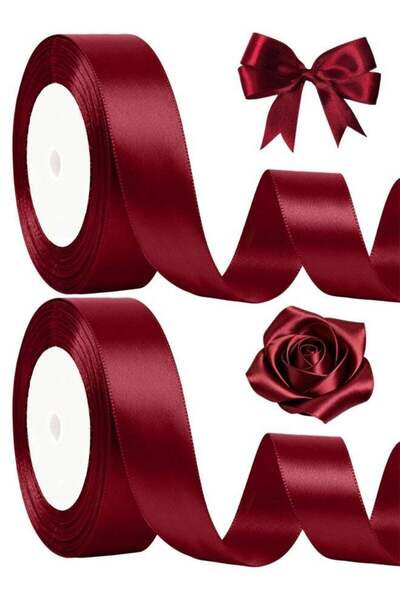 Generic 2 Rolls Burgundy Satin Ribbon 1 Inch 25 Yards, Red Wine Maroon Dark R...