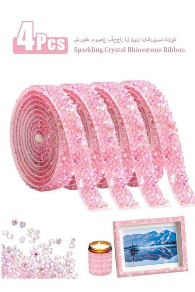 Generic 4 PCS FULZTEY Bling Crystal Rhinestone Ribbons,Pink AB Diamond Strips...