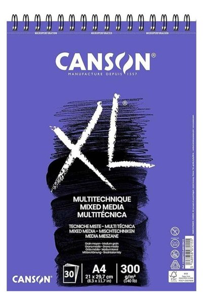 Generic CANSON XL Textured Medium Grain 300gsm A4 Mixed Media White Paper Pad...