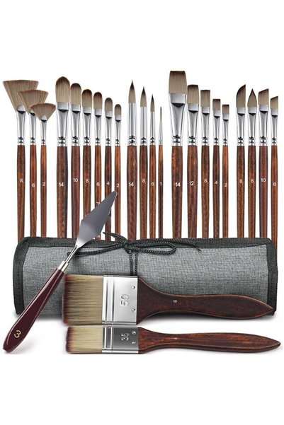 Generic 26pcs Paint Brush Set, Artist Series Nylon Bristles with Round, Filbe...