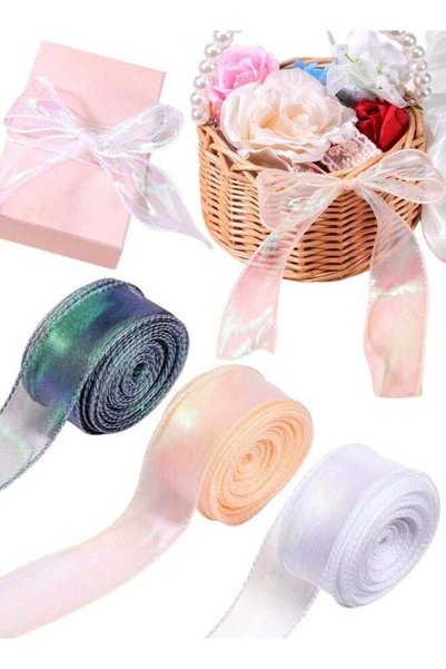 Generic 3 Rolls Iridescent Organza Ribbon, Craft Decorative Ribbon, Gift Wrap...