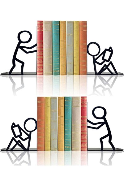 Generic 2 Pair Decorative Metal Stick Figure Bookends, Black Reading Characte...